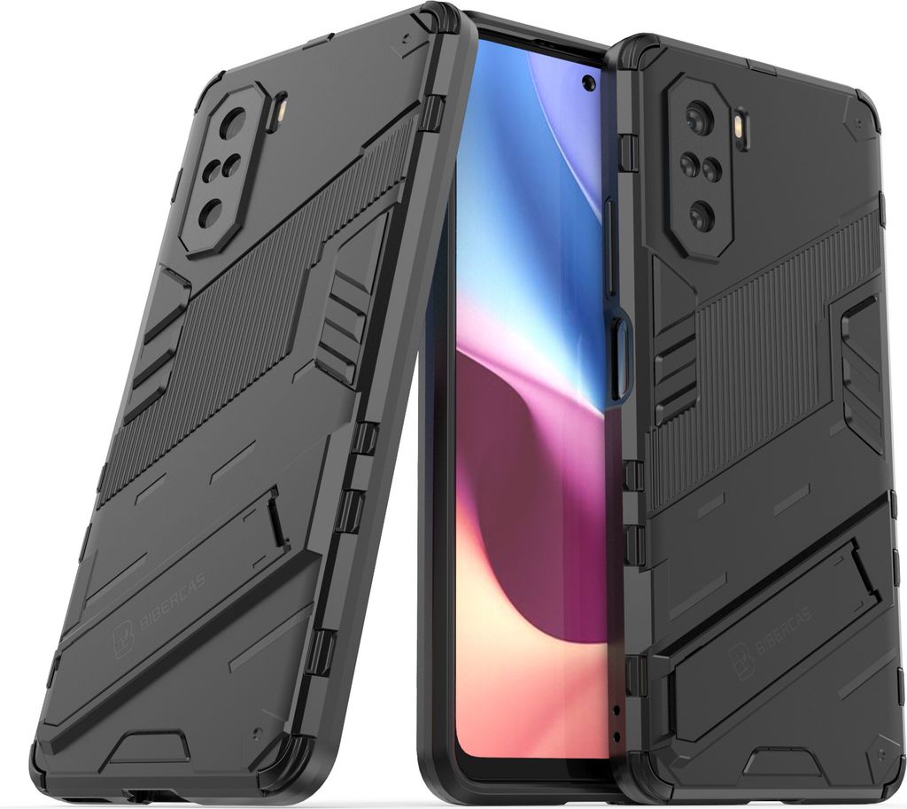 LaimTop Armor Hülle für Xiaomi Redmi K40 / K40 Pro, Hybrid PC TPU Bumper Stoßfestes Schutzhülle mit Standfunktion für Redmi K40 / K40 Pro Schwarz