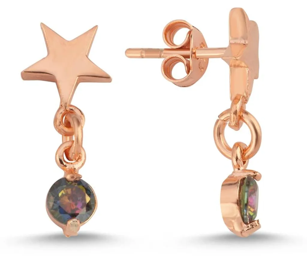 Boucles d'oreilles étoile topaze mystique et argent 925 reflets irisés
