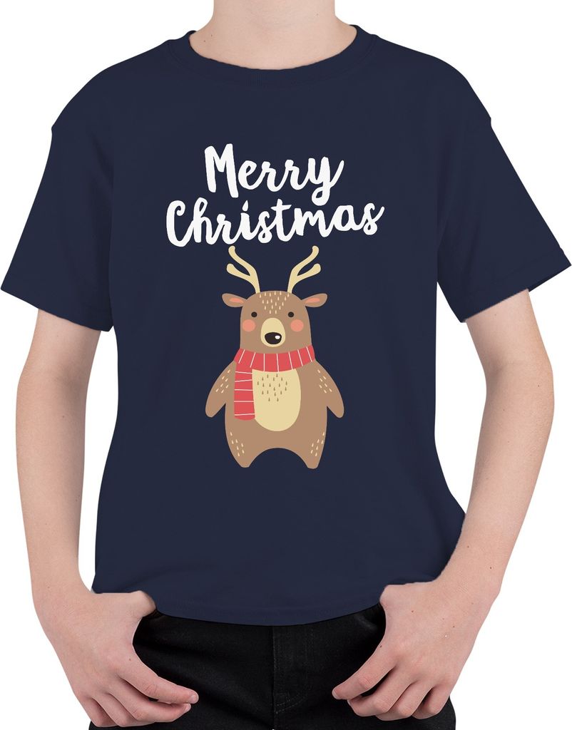 Merry Christmas cooles Rentier - Weihnachten Weihnachtsgeschenk Christmas Uni Kinder T-Shirt, Navy, 116