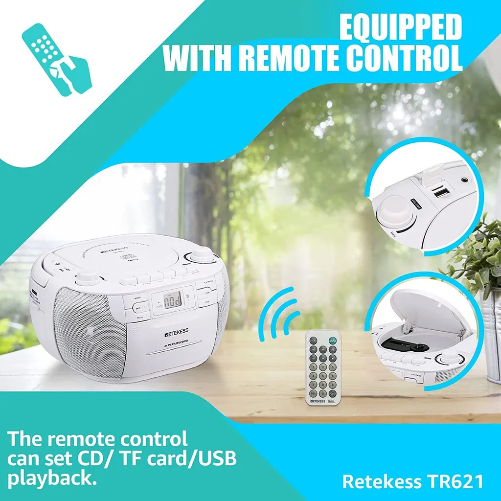 Radio CD Cassette Portable Stéréo avec Port USB et Télécommande - Blanc