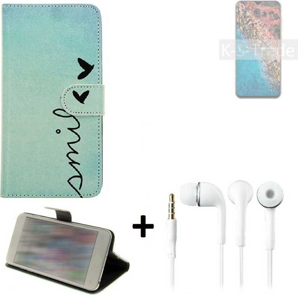 K-S-Trade Schutz Hülle Handy Hülle kompatibel mit Cubot X20 Pro 360° Wallet Case Schutz Hülle ''smile'' inkl. Ohrstöpsel Smartphone cover
