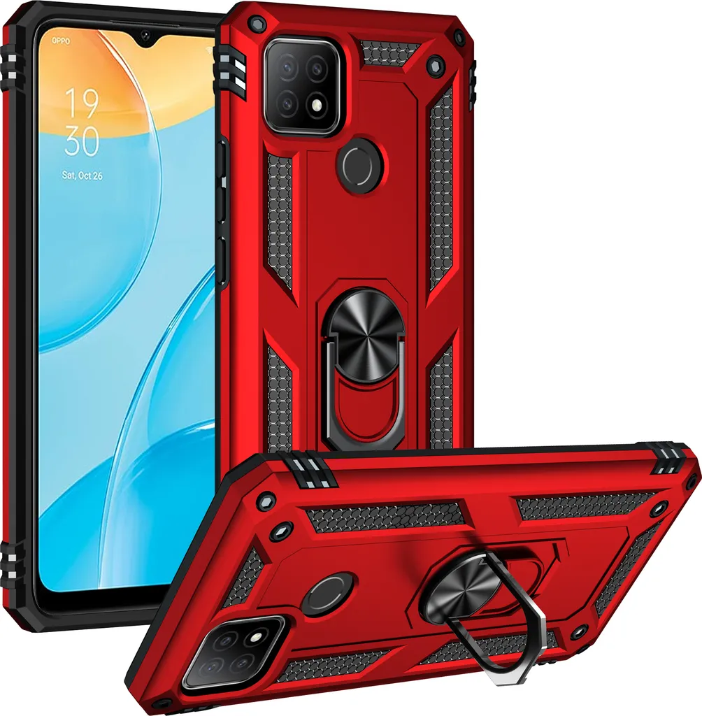 Custodia OPPO A35 A15S Robusta Rossa: Antiurto Militare e Ring Kickstand