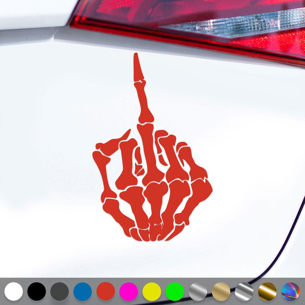 PantherPixel Skelett Mittelfinger Aufkleber Knochen Stinkefinger Sticker Auto Geschenkidee Farbe Rot