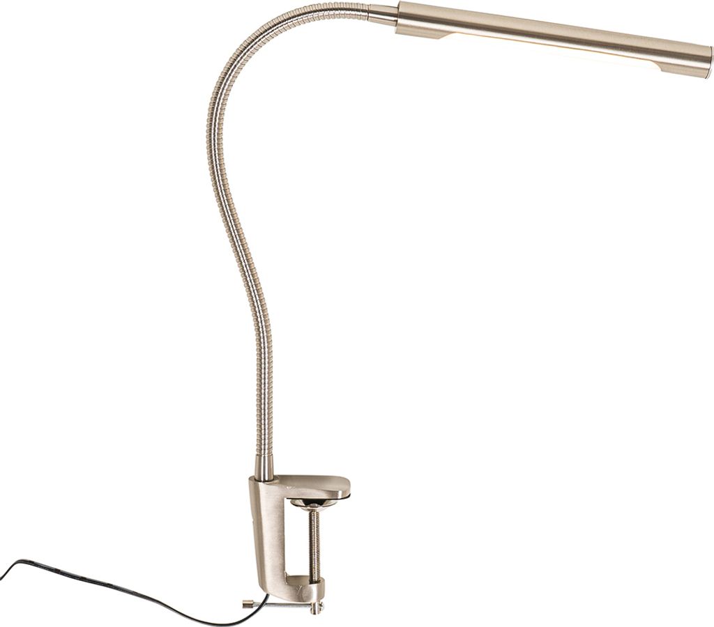 QAZQA - Modern Klemm-Schreibtischlampe Stahl I Silber I nickel matt inkl. LED mit Touch-Dimmer - Lionard Touch-funktion Dimmer I Dimmbar I Wohnzimmer I Schlafzimmer - Stahl Länglich - I (nicht austaus