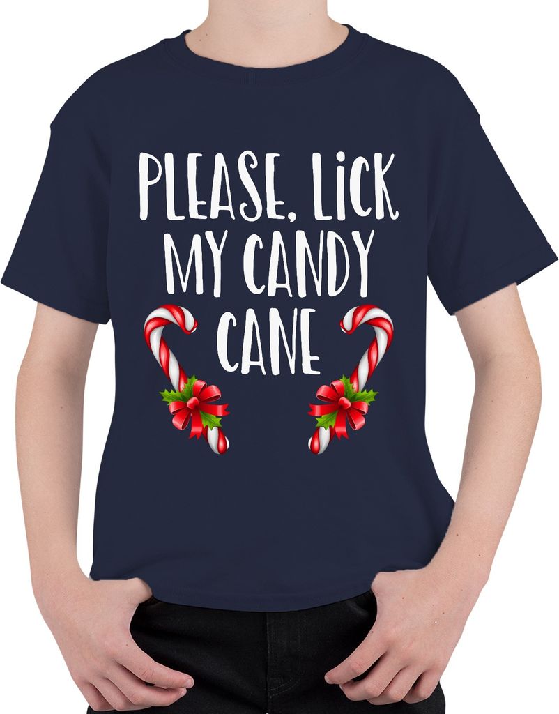 Please Lick My Candy Cane Zuckerstange - Weihnachten Weihnachtsgeschenk Christmas Uni Kinder T-Shirt, Navy, 140