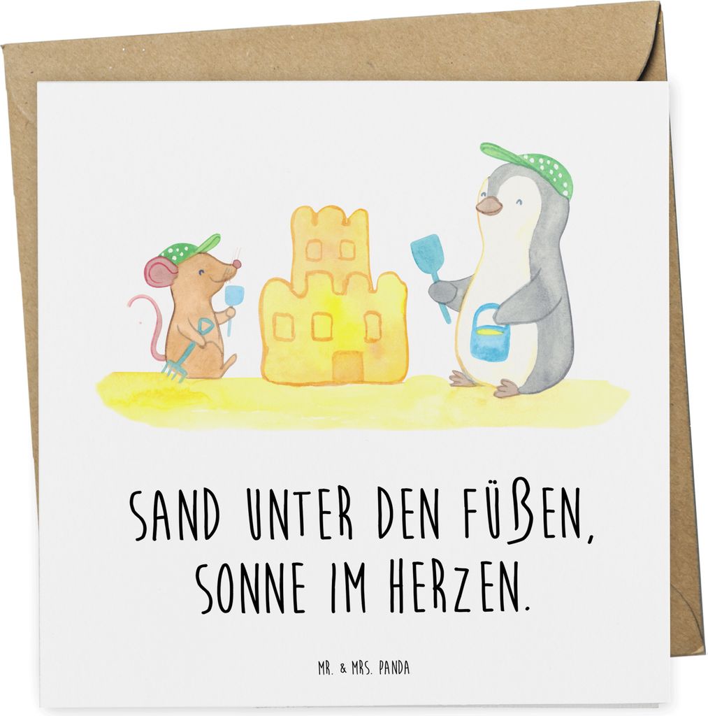Mr. & Mrs. Panda Klappkarte Sommer Meer Strand - Weiß - Geschenk, Inspiration, Glückwunschkarte, Blühende Blumen, Lebensfreude, anlasskarte, San...