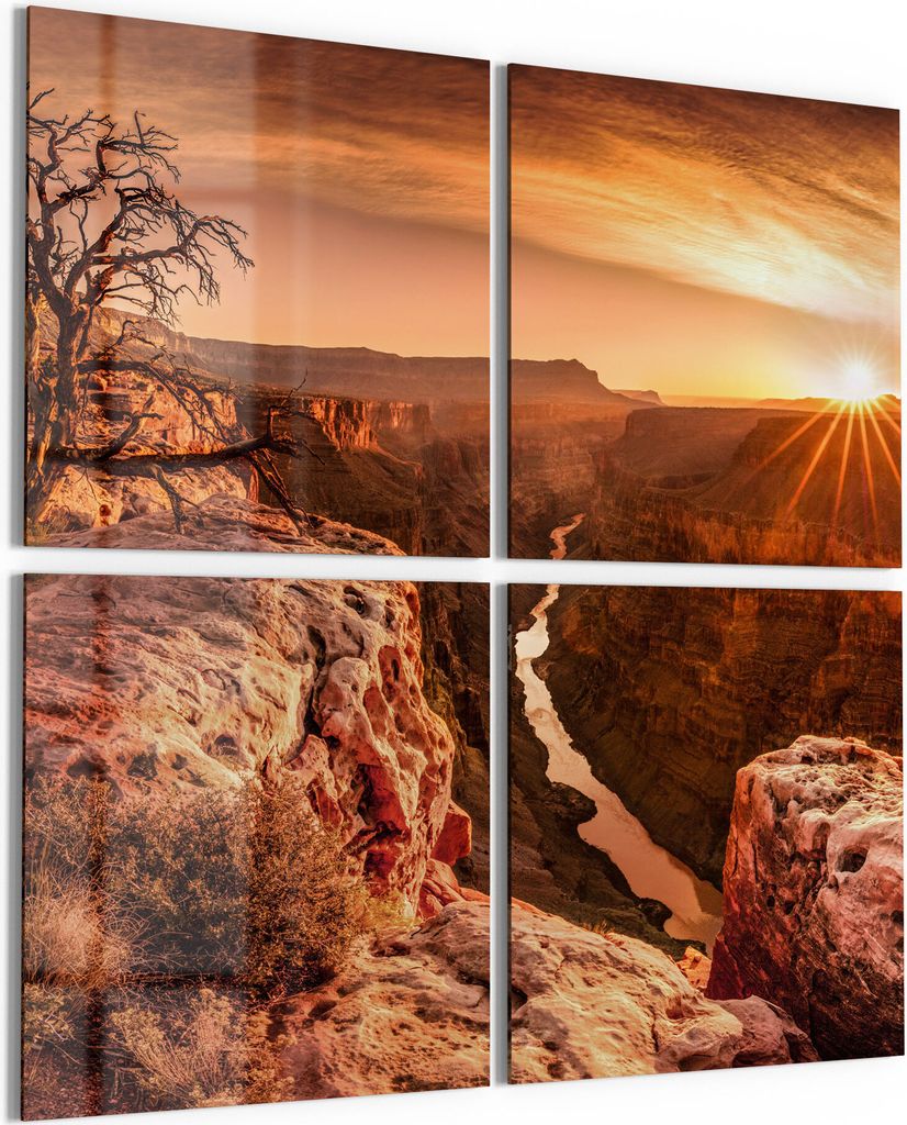 DEQORI Glasbilder Acryl 4x50x50 cm 'Grand Canyon am Abend' Wandbilder XXL groß