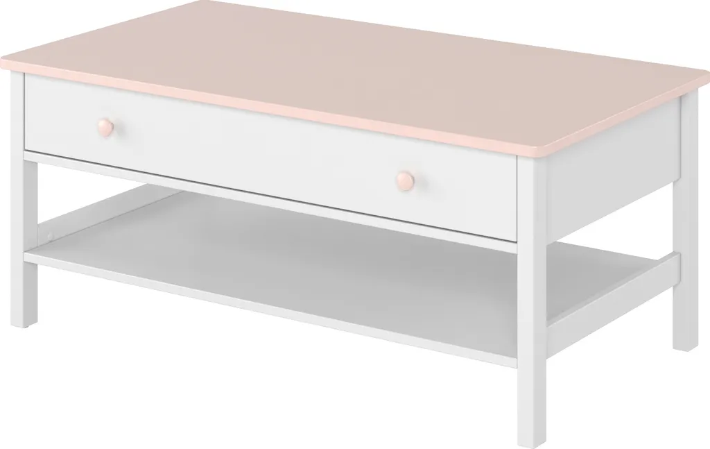 Table basse LUNA 110x60 cm pour salon blanc et rose idéale pour apéro