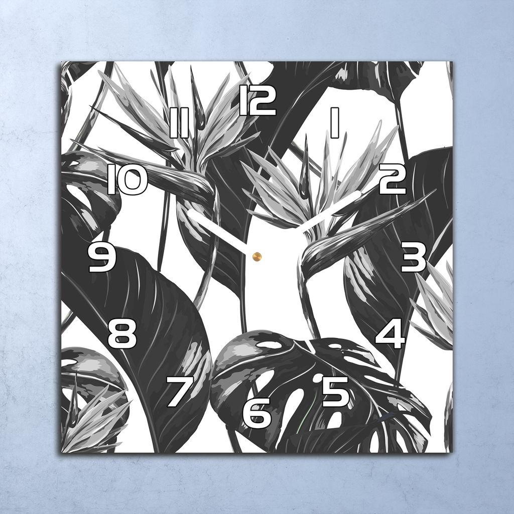 Deko Glasuhr Wanduhr 30x30 Monochrome Pflanzen Quarz Küchenuhr Bürouhr