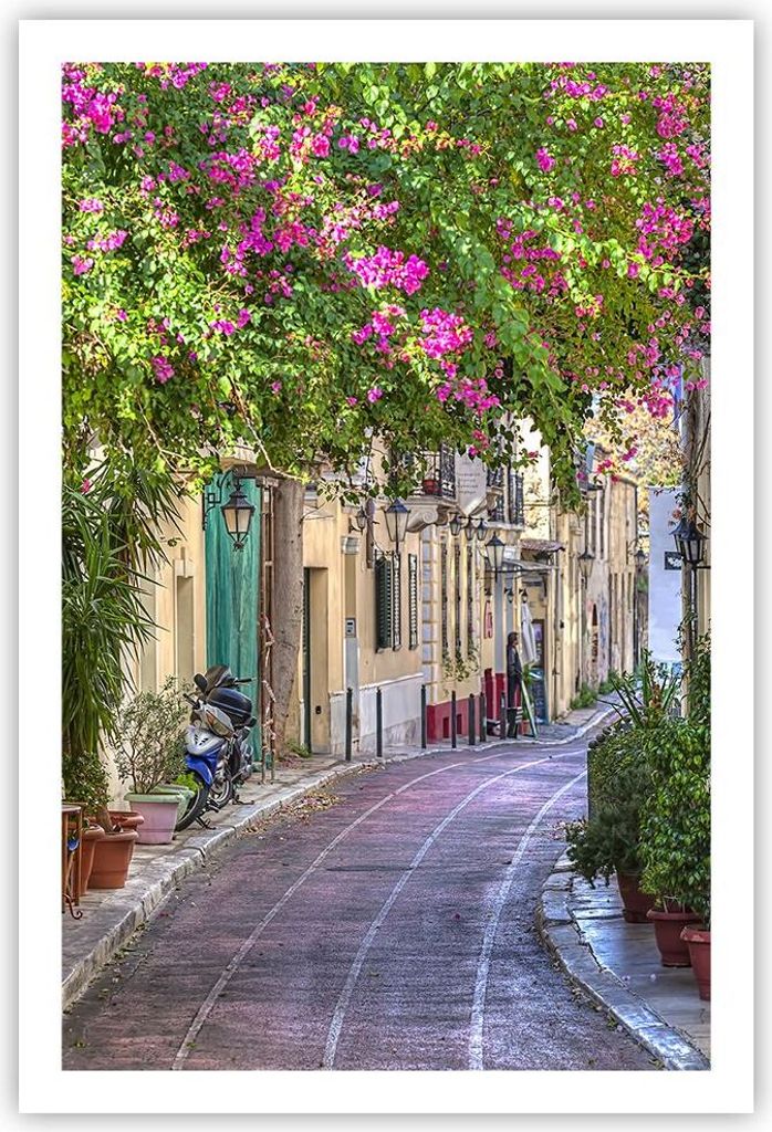 Poster - Poster ohne Rahmen - Straße dekoration blumen griechenland - 61x91,5 cm - Wand Bild - Wanddeko - Wandbilder - Kunstposter - Wandposter - ...