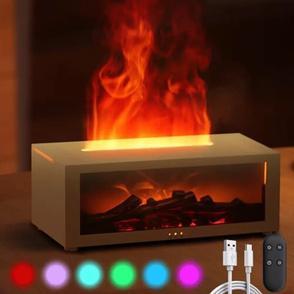 Diffusore di aromi bianco con 7 effetti di fiamma, 150 ml di oli essenziali umidificatore umidificatore temporizzatore e telecomando luce che cambia vulcano portatile per