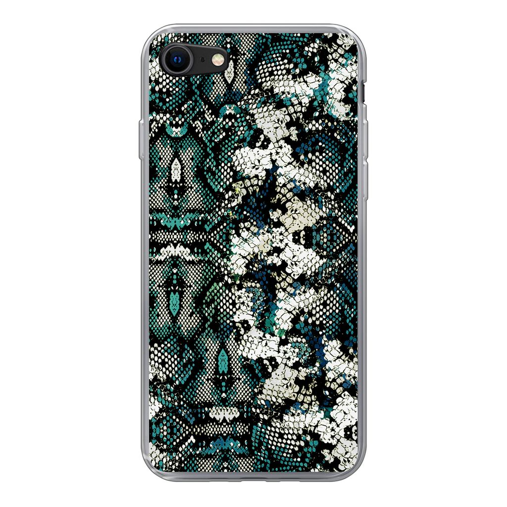 MuchoWow Handyhülle Schutzhülle Hülle für iPhone 8 Tiermuster - Weiß - Türkis Silikon Softcase Handy Hülle - Schutzhaube