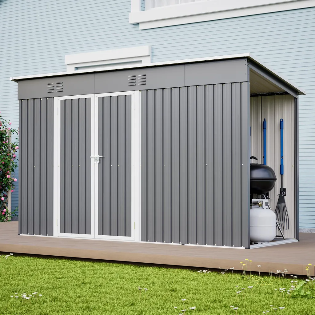 Cabanon de jardin en acier gris 3m2 avec toit incliné et ventilation