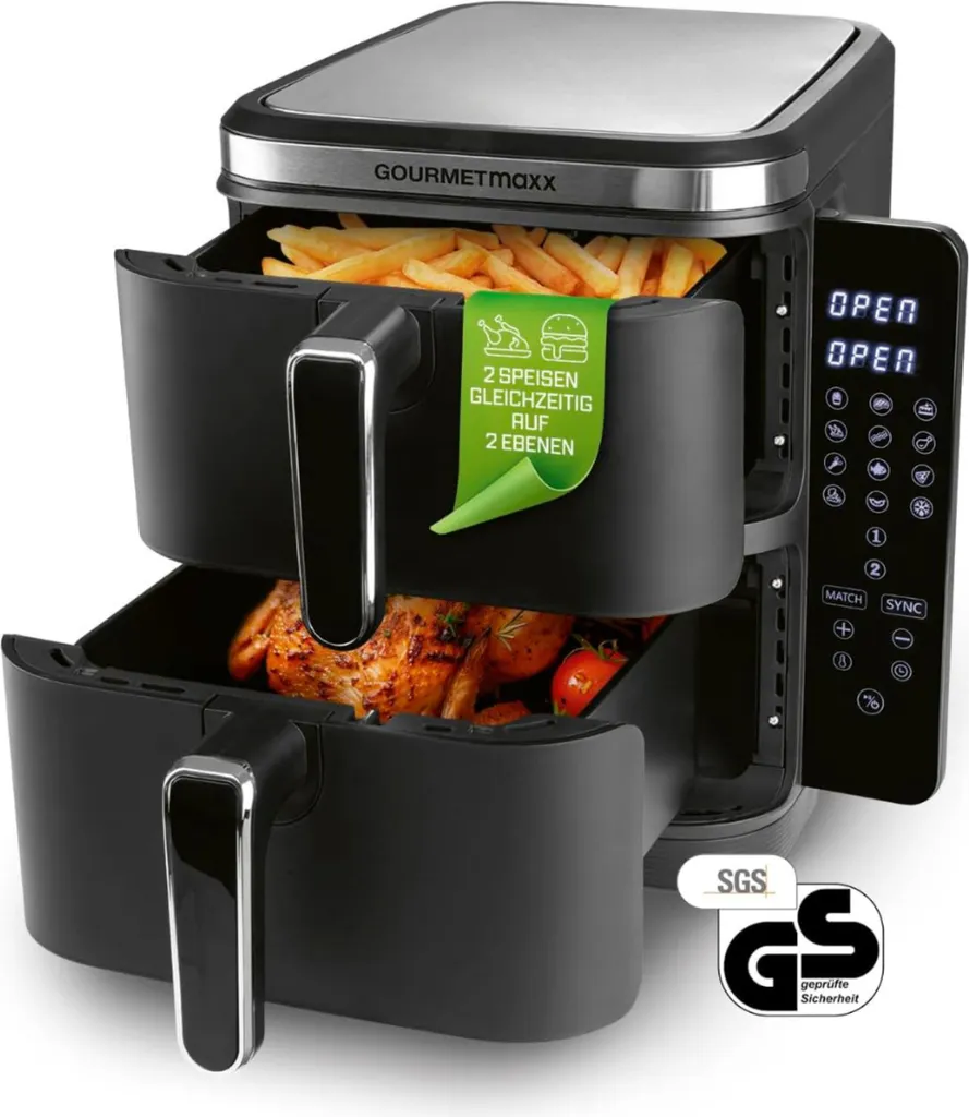 Airfryer vertical 10L GOURMETmaxx - Friteuse double bac pour repas complets