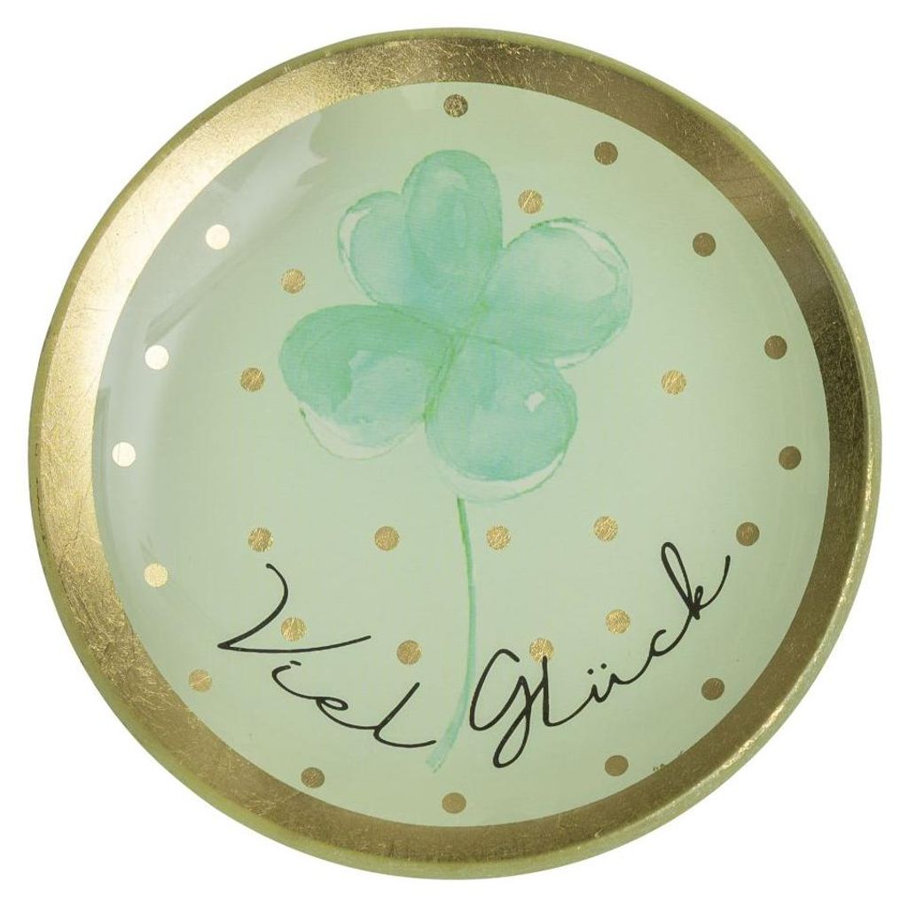 Love Plates, Glasteller S, Viel Glück, rund, mint