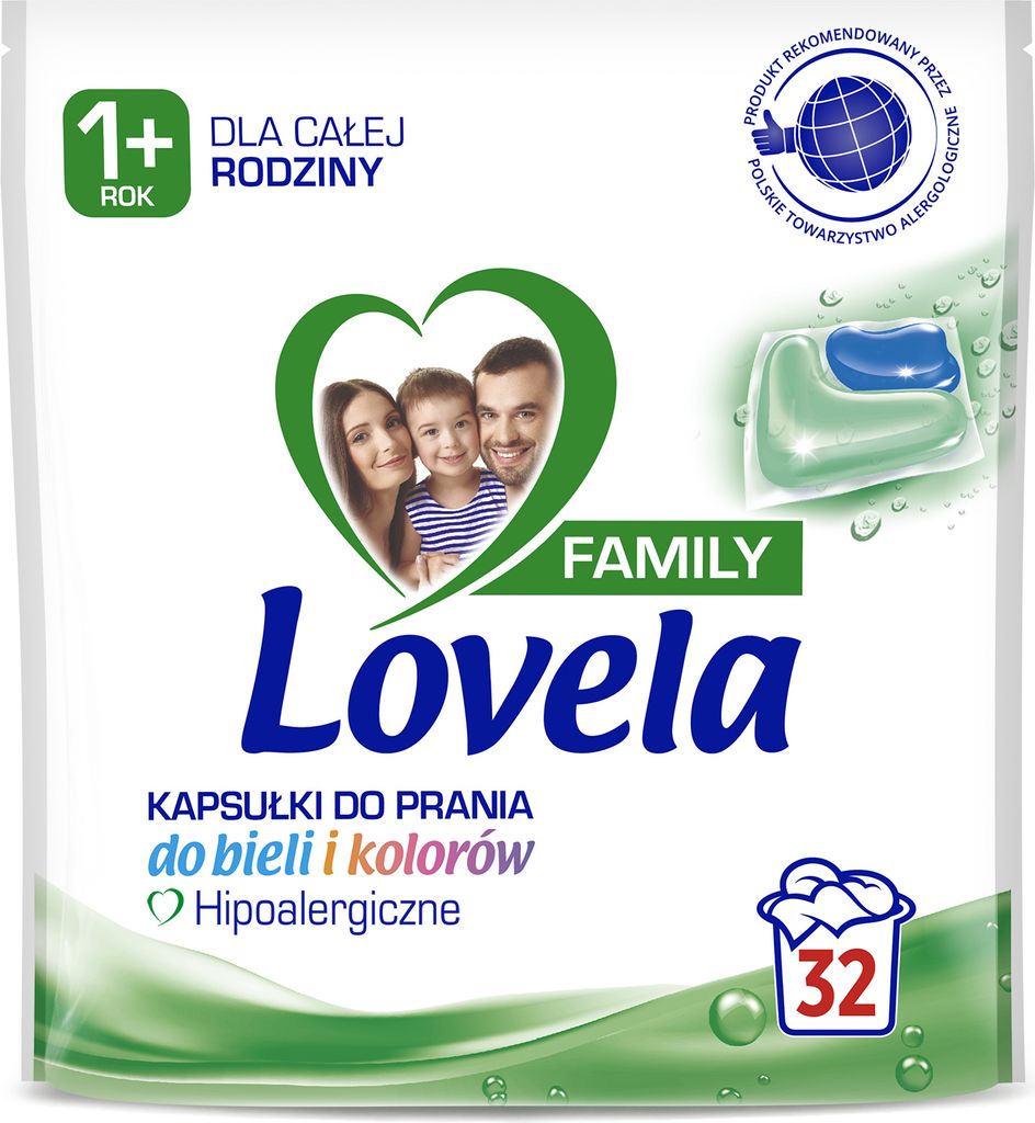 Lovela Family, Hipoalergiczne uniwersalne kapsułki do prania, 32 sztuki