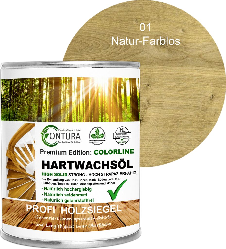 Contura 750ml. FARBIGES Hartwachsöl Colorline Premium Hartwachs - 01 Natur - Farblos