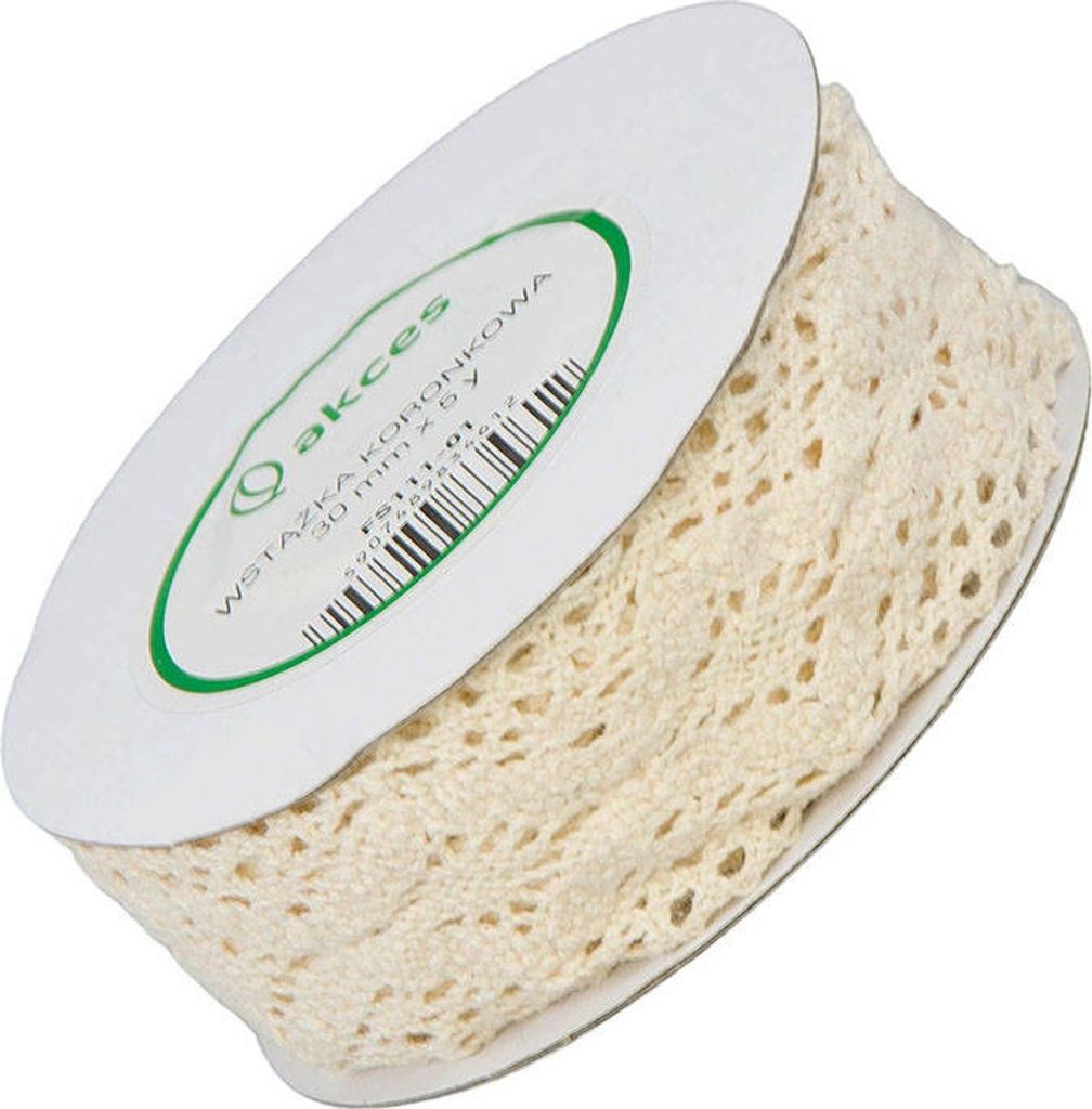 Cremefarbene Baumwollspitze 30mm x 4,55m