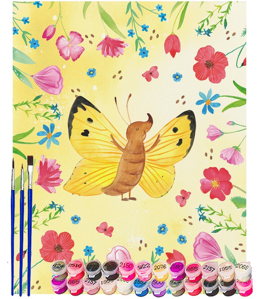 Mr. & Mrs. Panda Malen nach Zahlen Schmetterling Zitronenfalter 40 x 50 cm Ohne Rahmen - Gelb Pastell - Geschenk, Selbstliebe, diy set, Lustige Spr...
