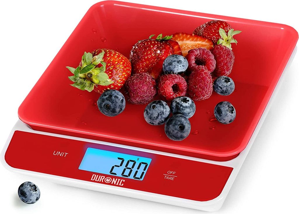 Duronic KS100 RD Küchenwaage - Digitale Lebensmittelwaage mit 700ml abnehmbarer Schüssel - Haushaltswaage für grammgenaues Wiegen bis 5kg - Sens...