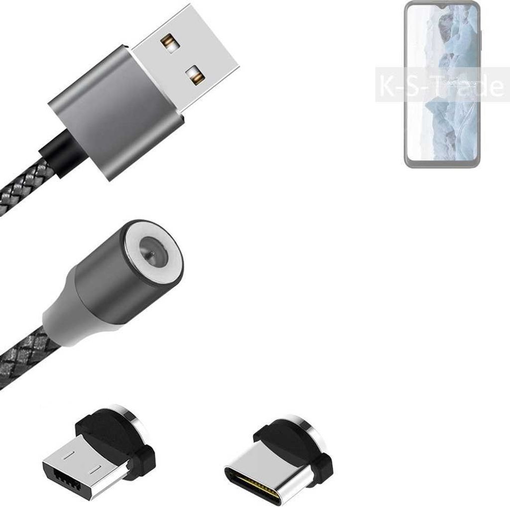 K-S-Trade Hochwertiges Magnet-Lade-kabel Sync-Kabel Daten-Kabel kompatibel mit Nokia G60 5G mit USB-Typ-C-Anschluss und Micro-USB-Anschluss 2A bis zu