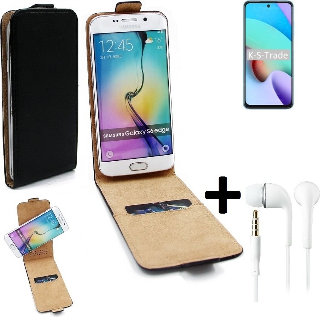 K-S-Trade Handy-Hülle + Kopfhörer kompatibel mit Xiaomi Redmi Note 11 4G 360° Flipstyle Schutz-Hülle Smartphone Tasche Case Flip cover schwarz 1x