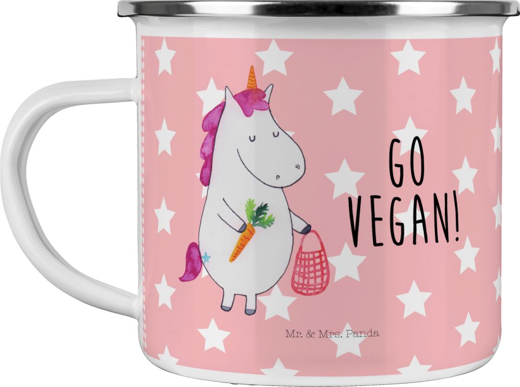 Mr. & Mrs. Panda becher emaille Einhorn Vegan - Rot Pastell - Geschenk, Reisebecher, Gesund Leben, Rohkost, Teetasse, Veganismus, Veganer, Haferl, ...
