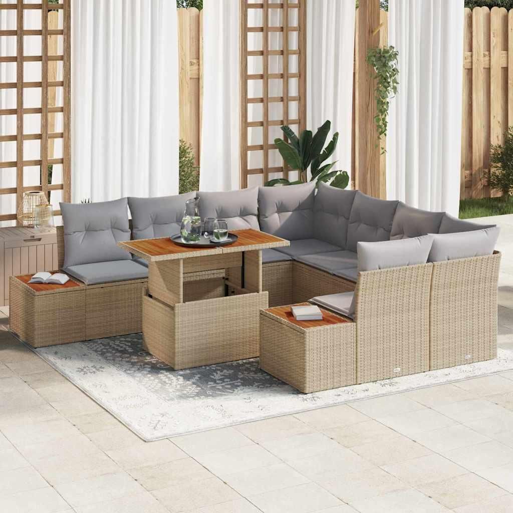 Maison Exclusive - Garten-Sofa-Set mit Speicher 9 pcs Beige Poly Rattan