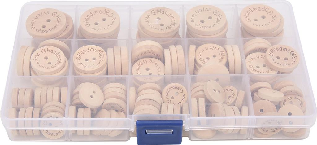 140 Stück Holzknöpfe zum Selbermachen, 3 verschiedene Größen, Buchstaben, Muster, Nähen, mit Aufbewahrungsbox für Kinderkleidung