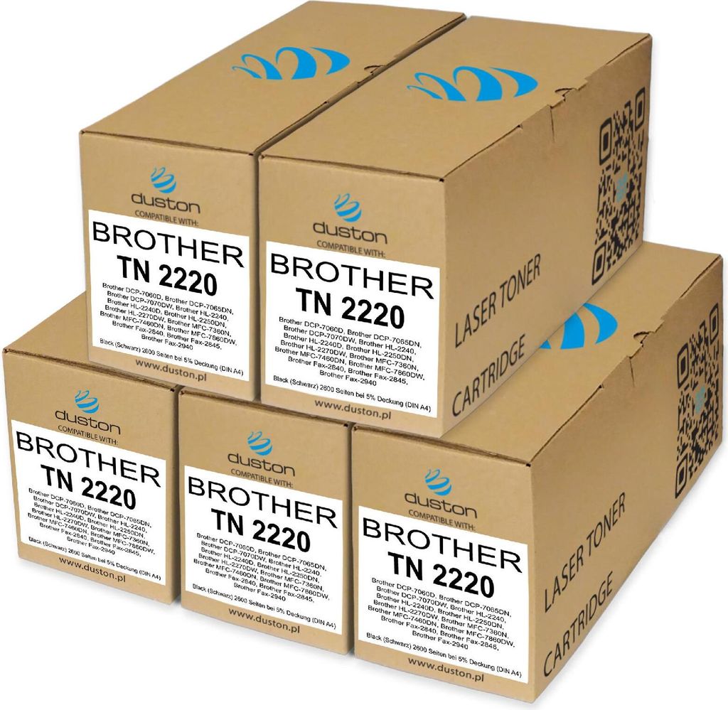 5x TN2220/TN450, TN-2220 Toner Druckertoner Patrone Schwarz kompatibel mit Brother DCP7060 DCP7065 DCP7070 HL2240 HL2250 HL2270 MFC7360 MFC7460 MFC...