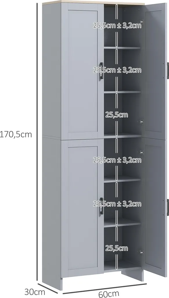 Buffet de cuisine multi-rangements gris avec 2 étagères modulables - 5