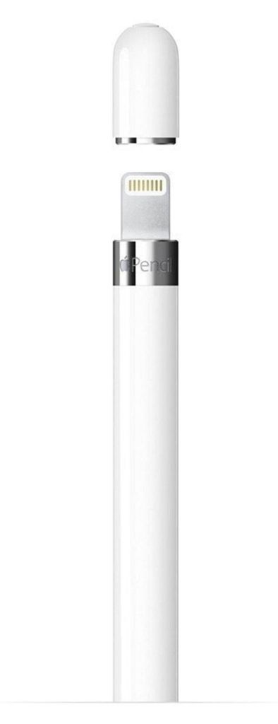 A close-up shot of an Apple Pencil with its cap removed, revealing the Lightning connector.
