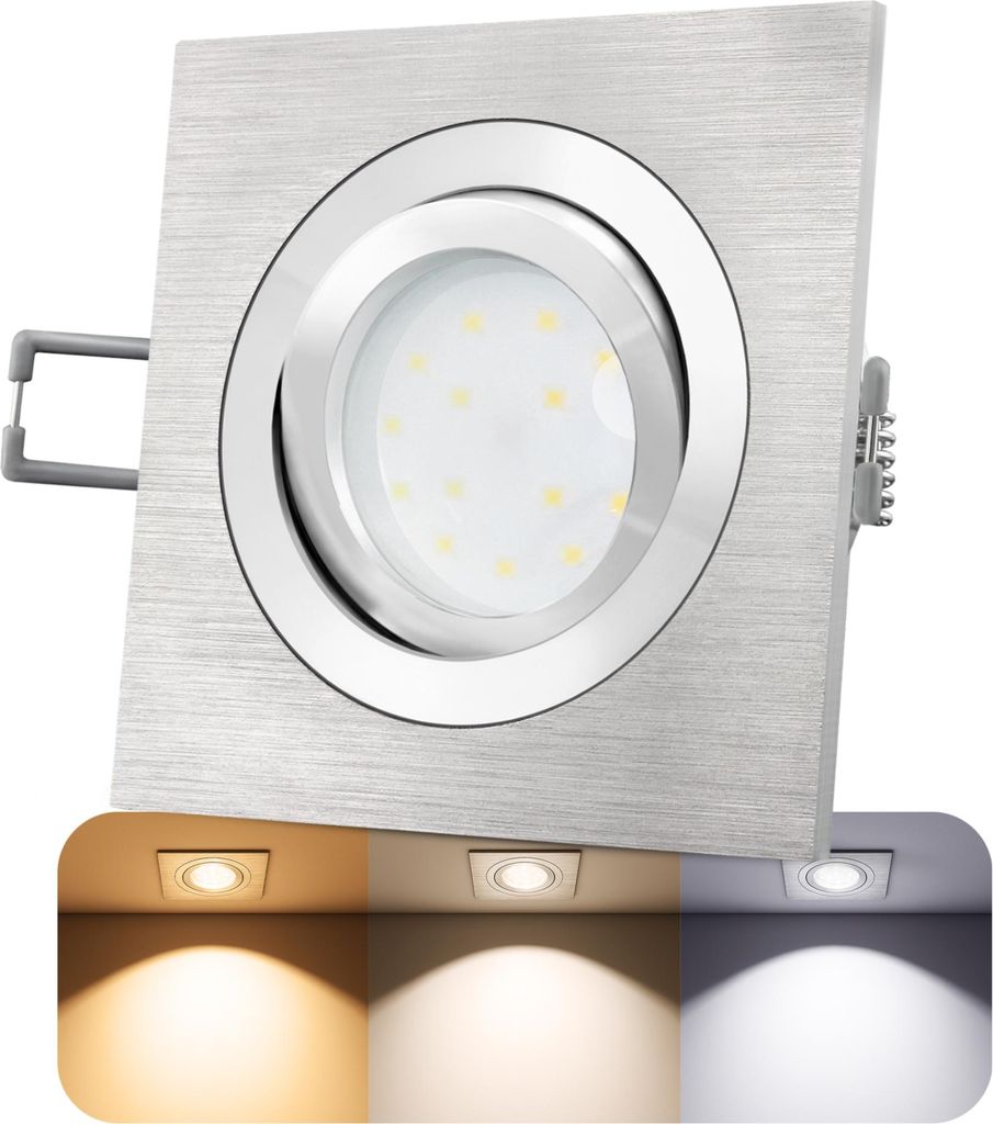 LED-Einbaustrahler Ultra flach (30mm) QF-2 eckig Alu gebürstet schwenkbar mit 4W LED Modul drei Lichtfarben 230V ohne Trafo | Oberfläche Aluminiu...