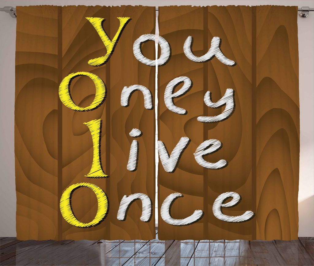 ABAKUHAUS YOLO Rustikaler Gardine, Hölzernes rustikales Brett-Zitat, Schlafzimmer Kräuselband Vorhang mit Schlaufen und Haken, 280 x 225 cm, Gelb...