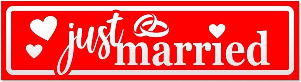 Kiwistar Just Married Ringe Herzen invertiert Magnetschild Schild magnetisch - 45cm Rot - Magnetfolie für Auto PKW Kfz