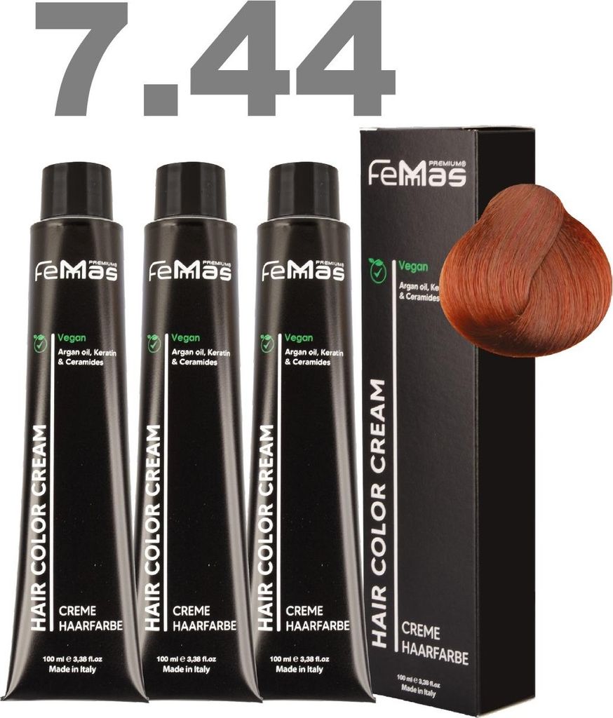 FemMas Haarfarbe mit Arganöl Mittelbl. Kupfer Int. 7.44 | 3 x100 ml