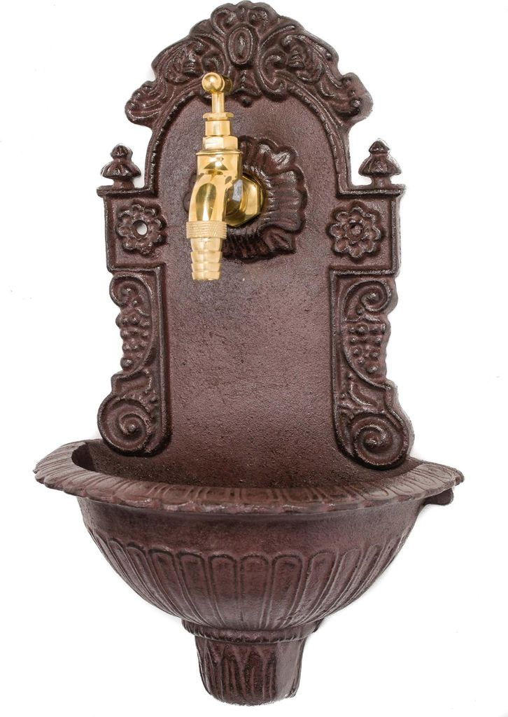 MINI Waschbecken 40cm Wandbrunnen Wein Gusseisen antik Stil Brunnen braun