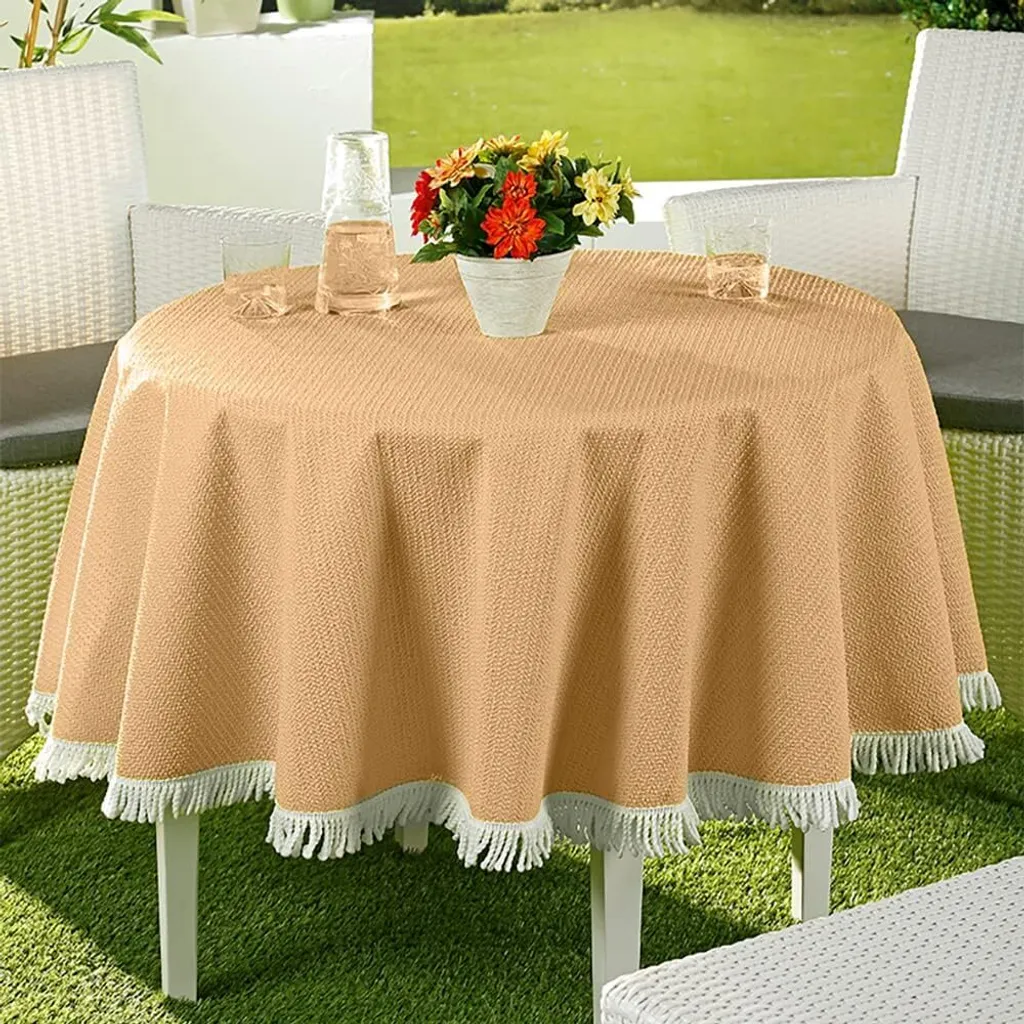 EMHELLE tovaglia da giardino balcone terrazza 160 cm rotonda, beige