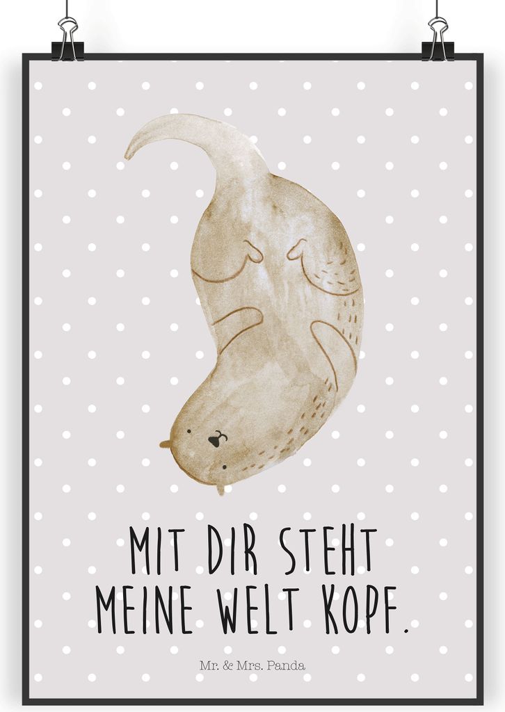 Mr. & Mrs. Panda Bild Otter Kopfüber DIN A4 - Grau Pastell Produktbild 