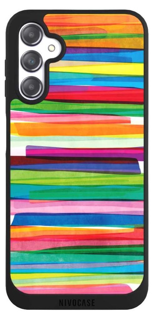 NIVOCASE Handyhülle für Samsung Galaxy A14 5G Hülle NIVOpure Case Schwarz Streifen Wasserfarbe bunt