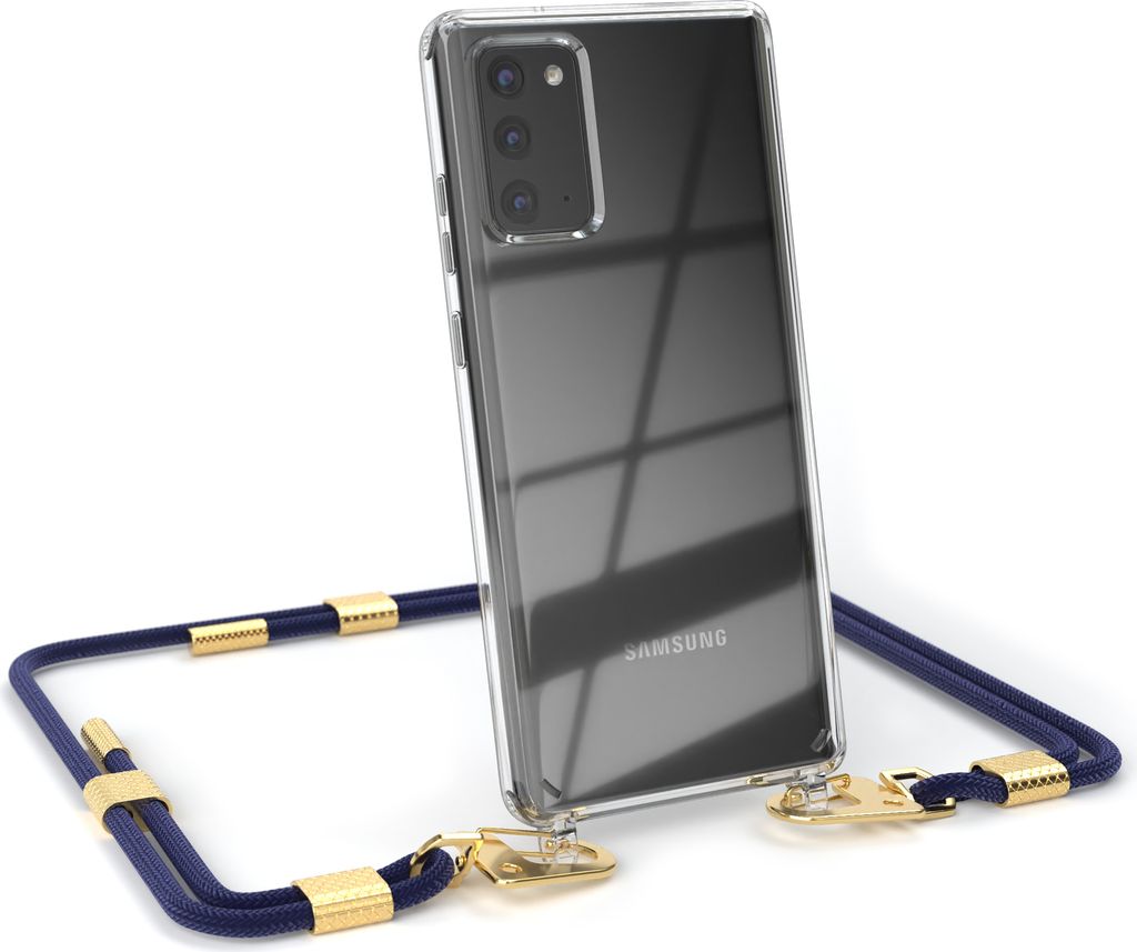 EAZY CASE Handykette für Samsung Galaxy Note 20 / Note 20 5G, Transparente Silikonhülle mit Band, Clear Case, abnehmbar in Blau