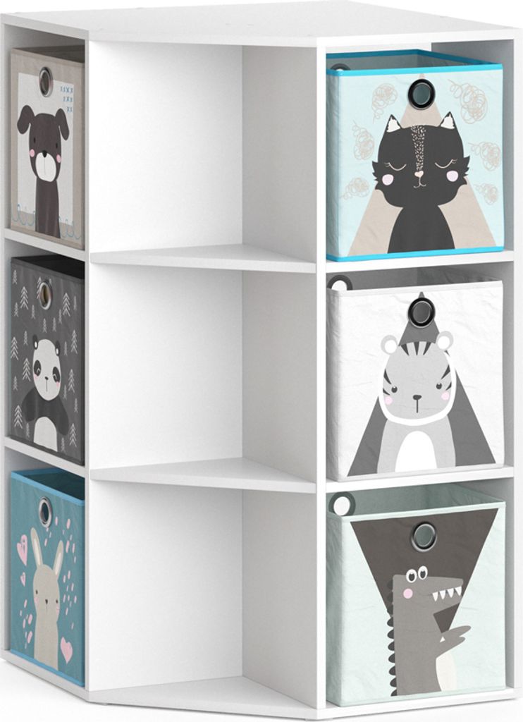 Kinderregal Vicco Luigi Weiß 64 x 107.8 cm mit 6 Faltboxen opt.2, Model 37026