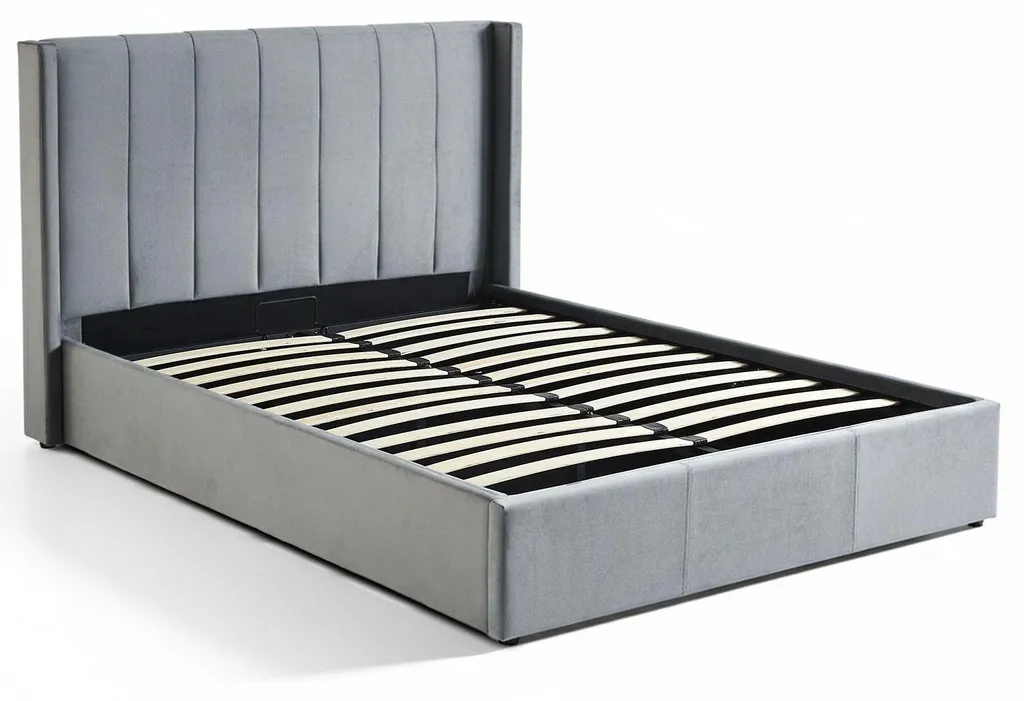 Lit double Magorial 160x200cm avec sommier relevable en Velours Gris