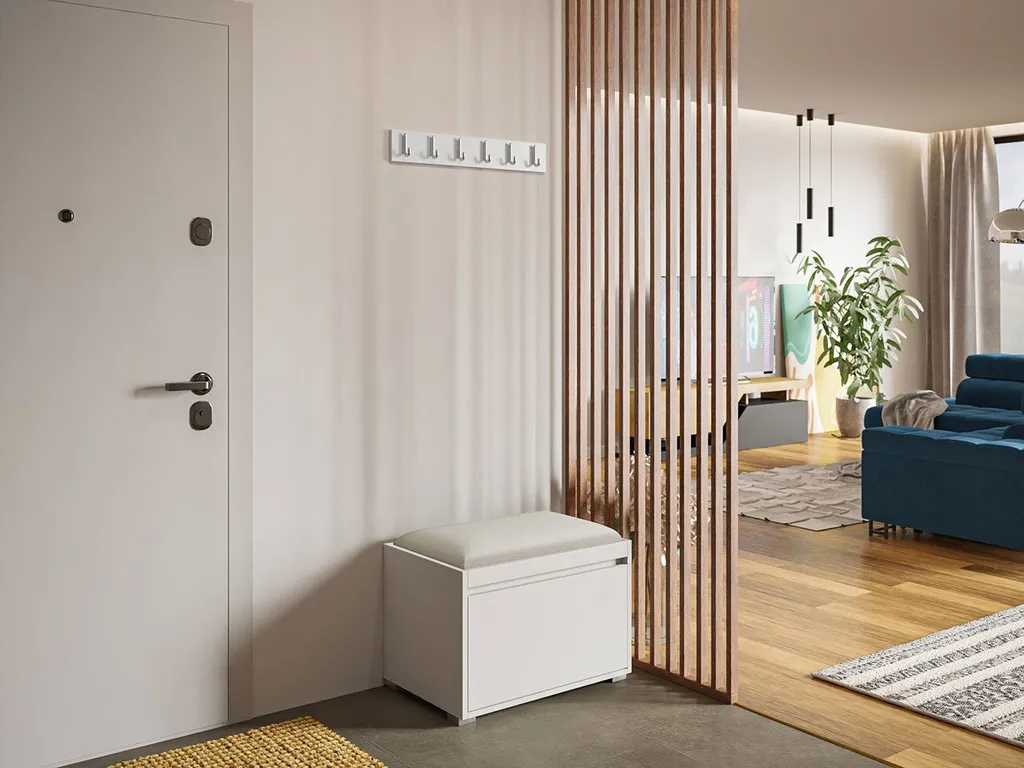 Parete Attrezzata Corridoio CLENZE 3 Bianco e Beige - Mobili Ingresso