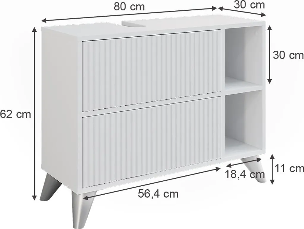 Meuble sous vasque blanc 80cm 2 tiroirs Vicco Leano finition laquée