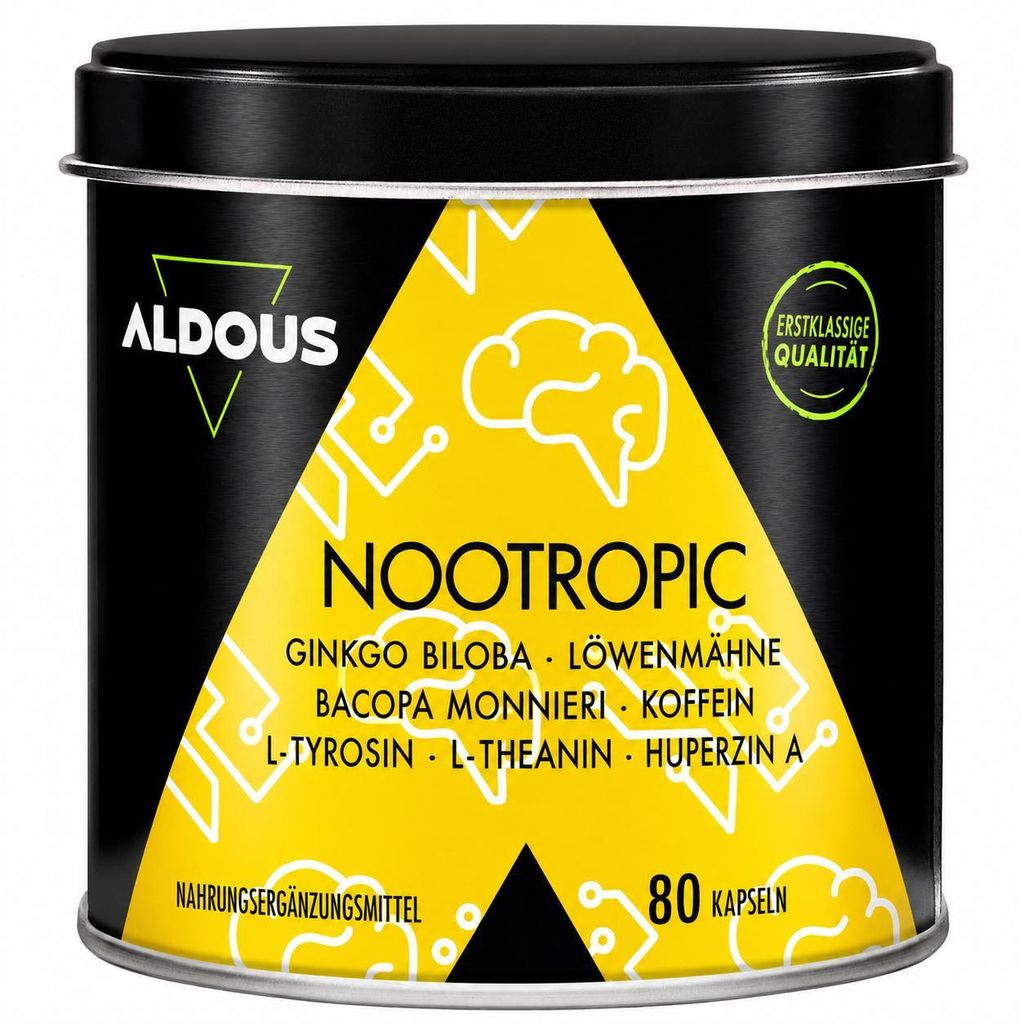 Natürliches Nootropic - 80 Kapseln mit je 800 mg - Gedächtnis, Konzentrations Kapseln - Mehr Energie - Ginkgo Biloba, Löwenmähne, Koffein, Bacopa