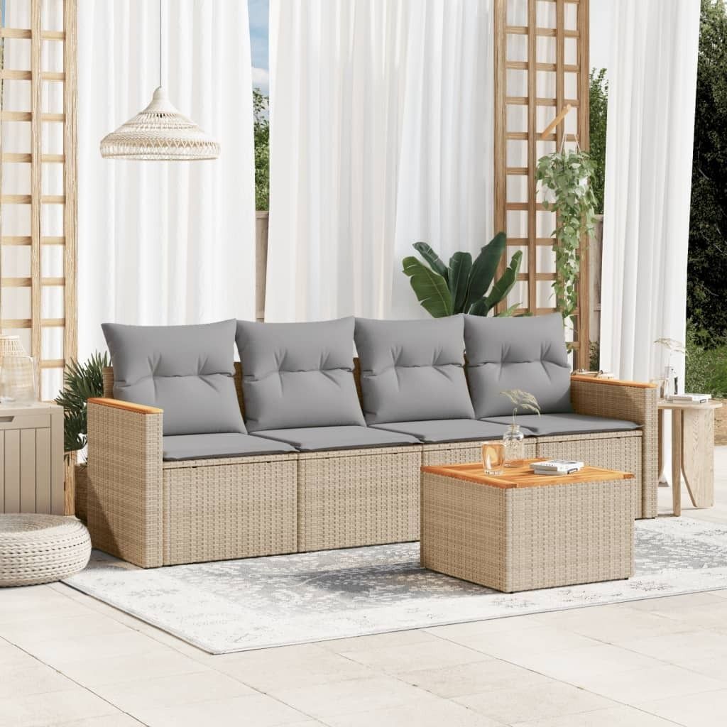 Maison Exclusive - 5-tlg. Garten-Sofagarnitur mit Kissen Beige Poly Rattan
