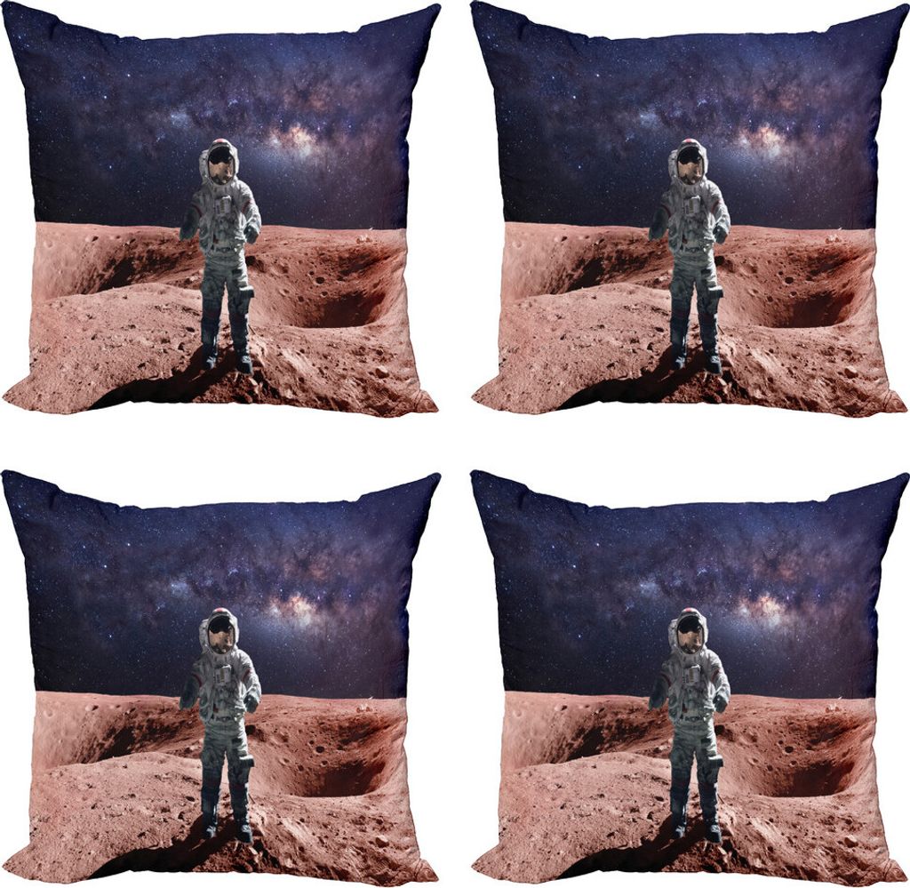 ABAKUHAUS Galaxis Kissenbezug Set (4 Stück), Braver Astronaut auf dem Mars Kunst, Moderner Doppelseitiger Digitaldruck, 45 cm x 45 cm, Rust und In...