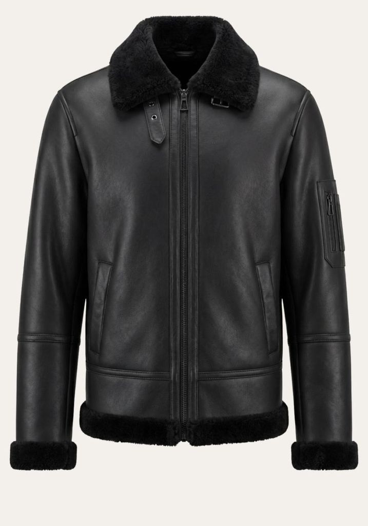 Lammfell Bomberjacke Aviator Black aus Merino Shearling - Größe: 3XL
