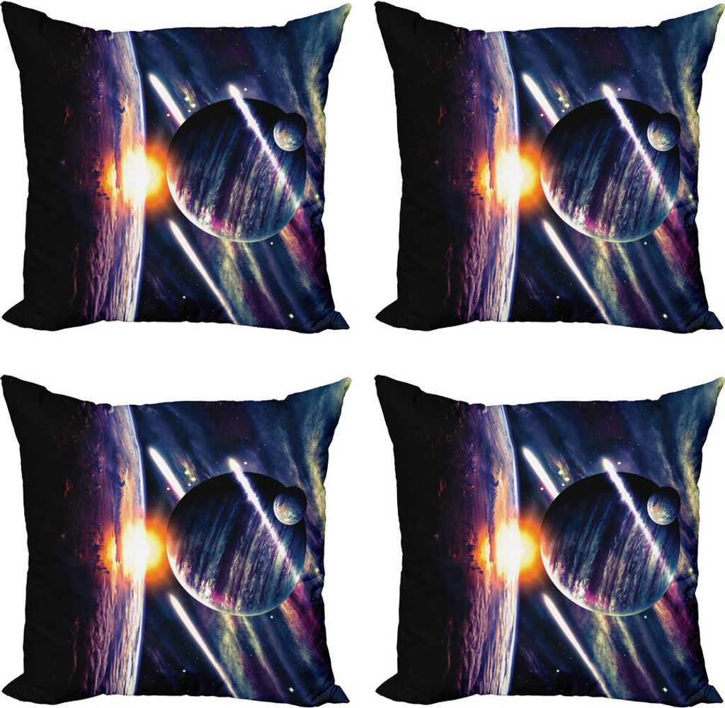 ABAKUHAUS Galaxis Kissenbezug Set (4 Stück), Planet Erde Stardust, Moderner Doppelseitiger Digitaldruck, 40 cm x 40 cm, Lila-blau